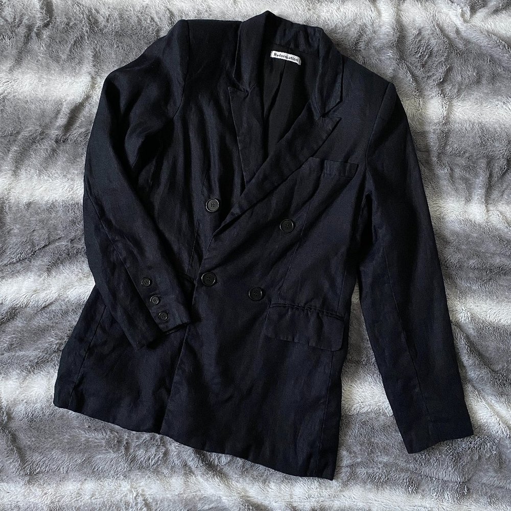 Reformation Rae Blazer - Black Linen - Picture 5 of 6